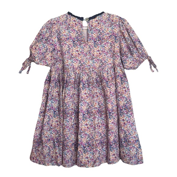 Bebe Organic Nostalgia Short Sleeve Julia Dress Girls 5 Purple Floral Print - Picture 3 of 11